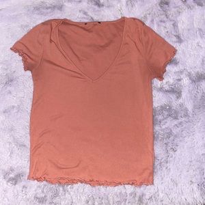 forever 21 v neck peach ribbed top